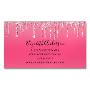 Roze Drip Glitter Meisjesachtig Trendy Chic Modern Magnetisch Visitekaartje