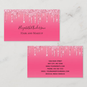 Roze Drip Glitter Meisjesachtige Trendy Chic Moder Visitekaartje