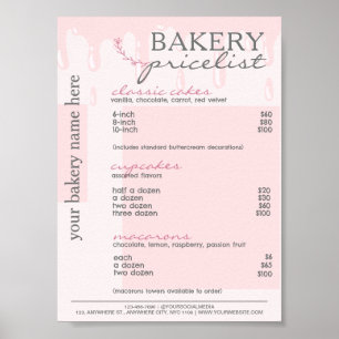 Roze Drip Menu Bakkerij prijslijst Poster