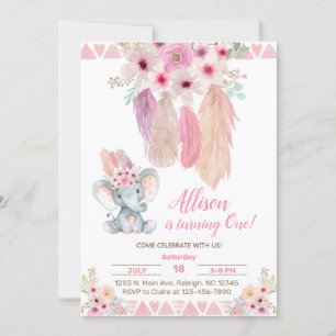 Roze droomcatcher & olifant girl Uitnodiging