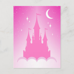 Roze droomkasteel in de wolkenkraam briefkaart