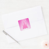 Roze droomkasteel in de wolkenkraam vierkante sticker (Envelop)