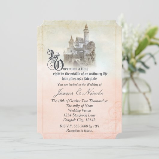 Roze droomkleding Fairy Tale Storybook Castle Wedd Kaart (Staand voorkant)