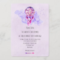 Roze droomvanger paarse waterverf bruiloft uitnodi