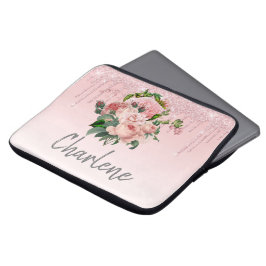 Roze druppelaar Glitter Blush Pink Floral Bouquet Laptop Sleeve