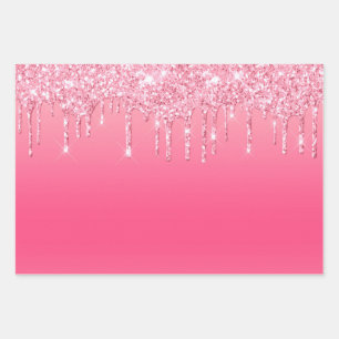 Roze druppelaar Glitter Girly Trendy Chic Modern Inpakpapier Vel