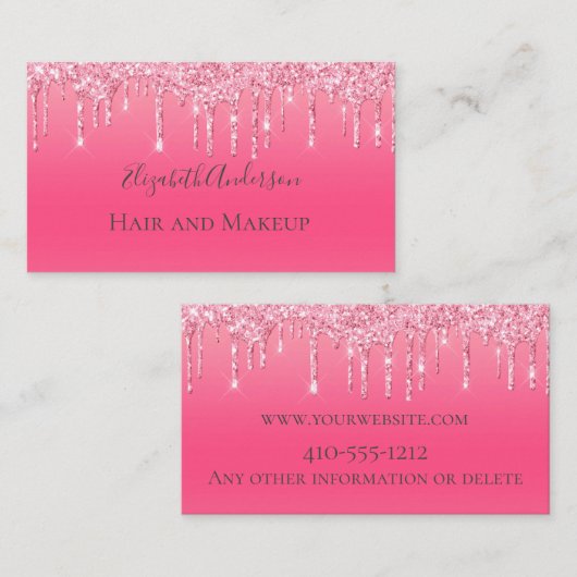 Roze druppelaar Glitter Girly Trendy Chic Modern Visitekaartje (Voorkant / Achterkant)