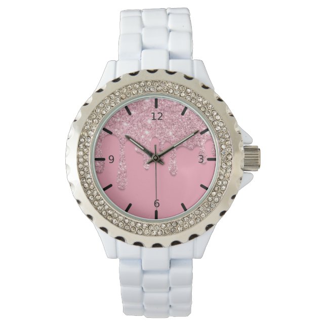 Roze druppelaar Glitter Watch Horloge (Voorkant)