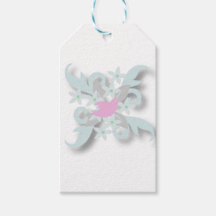 Roze duif en zilveren bladeren cadeaulabel