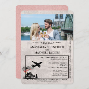 Roze Duitsland Paspoort bruiloft uitnodiging