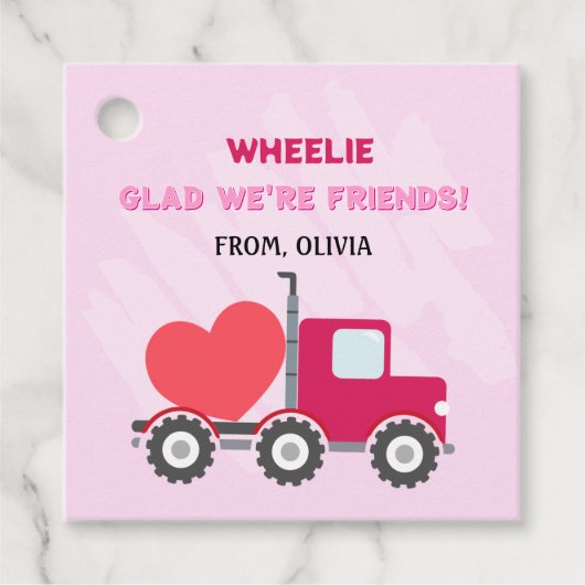 Roze Dump Truck Hearts Valentijnse Labels Gift (Voorkant)