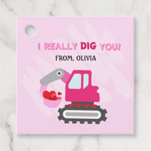 Roze Dump Truck Hearts Valentijnse Labels Gift