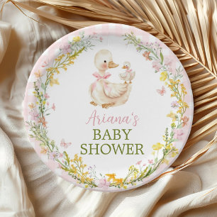 Roze Dwaze Gans Bloem Meisje Baby Shower Papieren Bordje