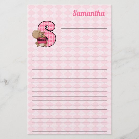 Roze eekhoorn Mongram Letter S met daarop de naam  Briefpapier (Voorkant)