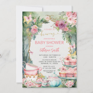 Roze Een Baby Brouwt Thee Feestje Baby Shower  Kaart