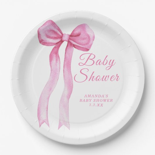 Roze een Bow Girl Baby shower Papieren Bordje (Voorkant)