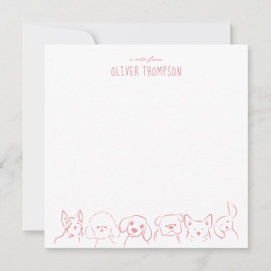 Roze Een Briefje Van Schattige Hond Dieren Schets  Notitiekaartje (Voorkant)