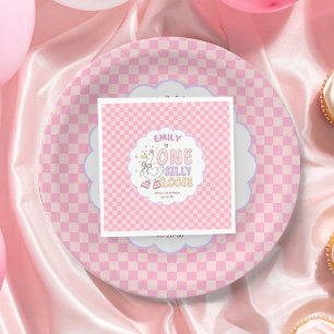 Roze Eén Dwaas Ganz - Retro Meisje Eerste Verjaard Servet