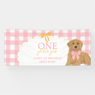 Roze Eén Gouden Jaar Retriever Puppy 1e Verjaardag Spandoek