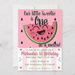 Roze een in een Melon Watermelon Girl First Birthd Kaart