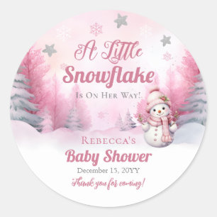 Roze Een Kleine Sneeuwvlok Sneeuwmeisje Baby sho Ronde Sticker