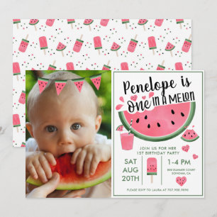 Roze een op een Melon Foto Girl's eerste verjaarda Kaart