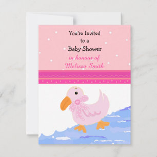 Roze Eendje Baby Shower Uitnodiging