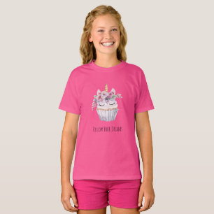Roze Eenhoorn Bloemige Cupcake Verjaardag T-shirt