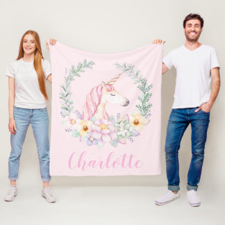 Roze Eenhoorn Dekbed met Waterverf Eenhoorn Fleece Deken