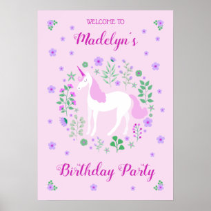 Roze Eenhoorn Faux Pink Glitter Verjaardag Poster