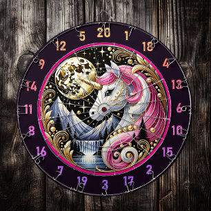 Roze Eenhoorn Glanst Onder Gouden Maan Dartbord