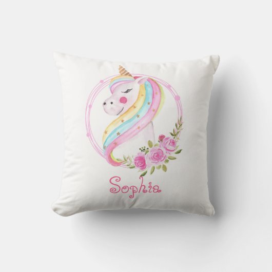 Roze Eenhoorn Kinder naam Schattigee kwekerij Kussen (Voorkant)