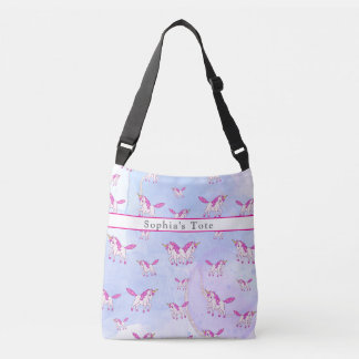 Roze eenhoorn motief met gepersonaliseerde naam crossbody tas