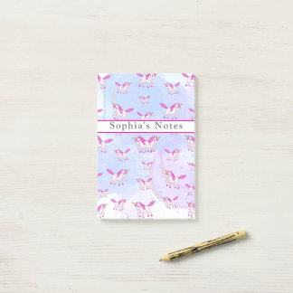 Roze eenhoorn motief met gepersonaliseerde naam post-it® notes