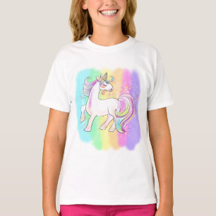 roze eenhoorn op regenboogachtergrond T-Shirth T-shirt