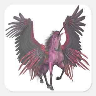 Roze Eenhoorn Pegasus Fantasy Vliegend Paard Vierkante Sticker