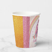 Roze Eenhoorn, Rozen & Regenboog Verjaardagsfeest Papieren Bekers (Rechts)