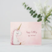 Roze Eenhoorn Verjaardag Briefkaart (Staand voorkant)