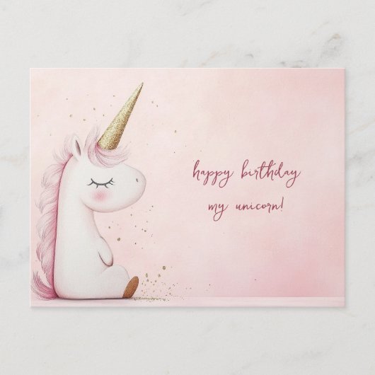 Roze Eenhoorn Verjaardag Briefkaart (Voorkant)