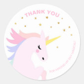 Roze Eenhoorn Verjaardag Dank u Stickers (Voorkant)
