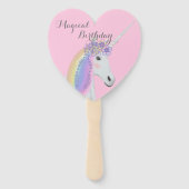 Roze Eenhoorn Verjaardagsfeestje Sjabloon Handwaaier (Voorkant)