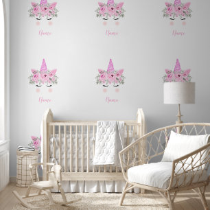 roze eenhoornpatroon behang