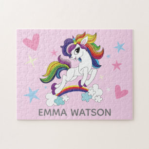 Roze eenhoorns en regenboog sterren legpuzzel