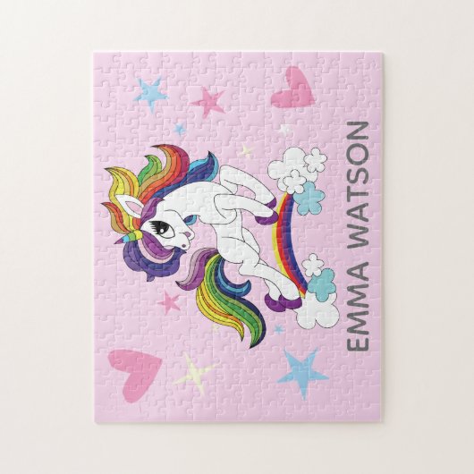 Roze eenhoorns en regenboog sterren legpuzzel (Verticaal)