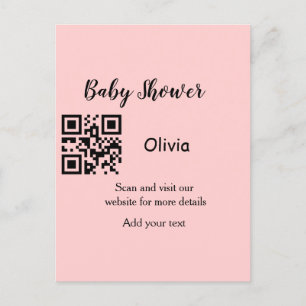 Roze eenvoudig baby shower q of code voeg naamteks briefkaart
