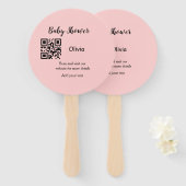Roze eenvoudig baby shower q of code voeg naamteks handwaaier (Voorkant en achterkant)