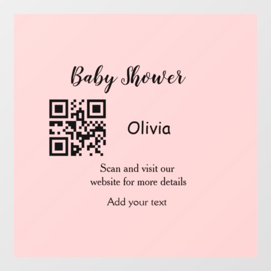 Roze eenvoudig baby shower q of code voeg naamteks raamsticker (Vel)