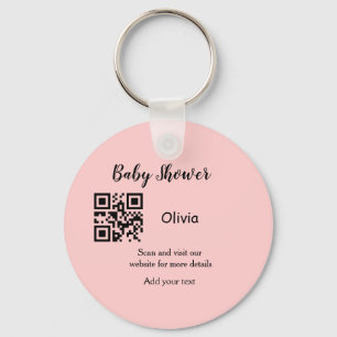 Roze eenvoudig baby shower q of code voeg naamteks sleutelhanger