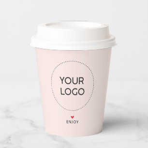 Roze Eenvoudig Hart Zakelijk Logo QR-code Aangepas Papieren Bekers
