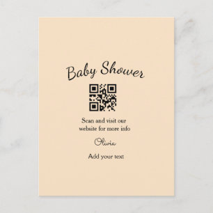 Roze eenvoudige baby shower q r code voeg naam tek briefkaart
